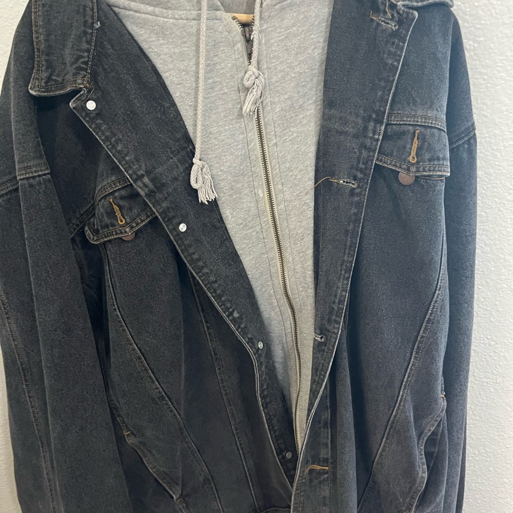 Men's Black Denim Jacket with Hoodie